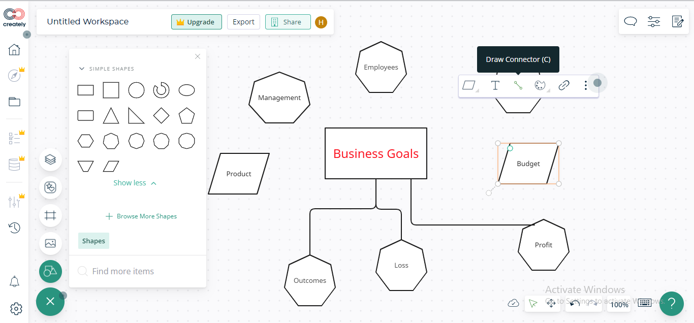 add branches via connectors creately