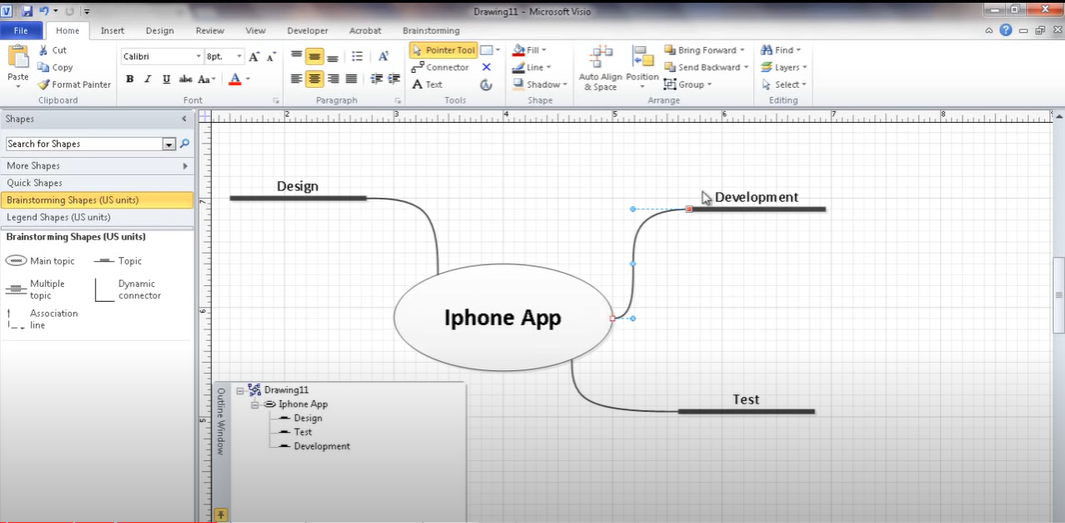 adding branches in visio