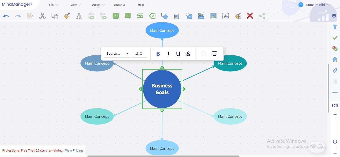 main idea in center mindmanager