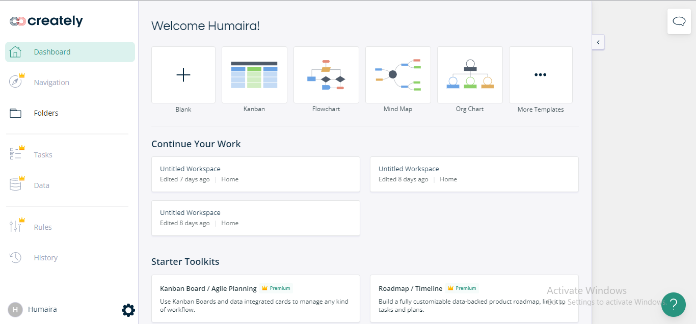 click blank tab in creately