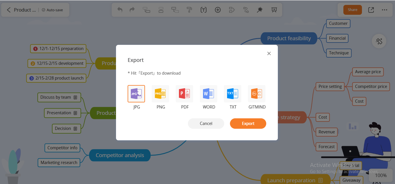 choose the export format in gitmind