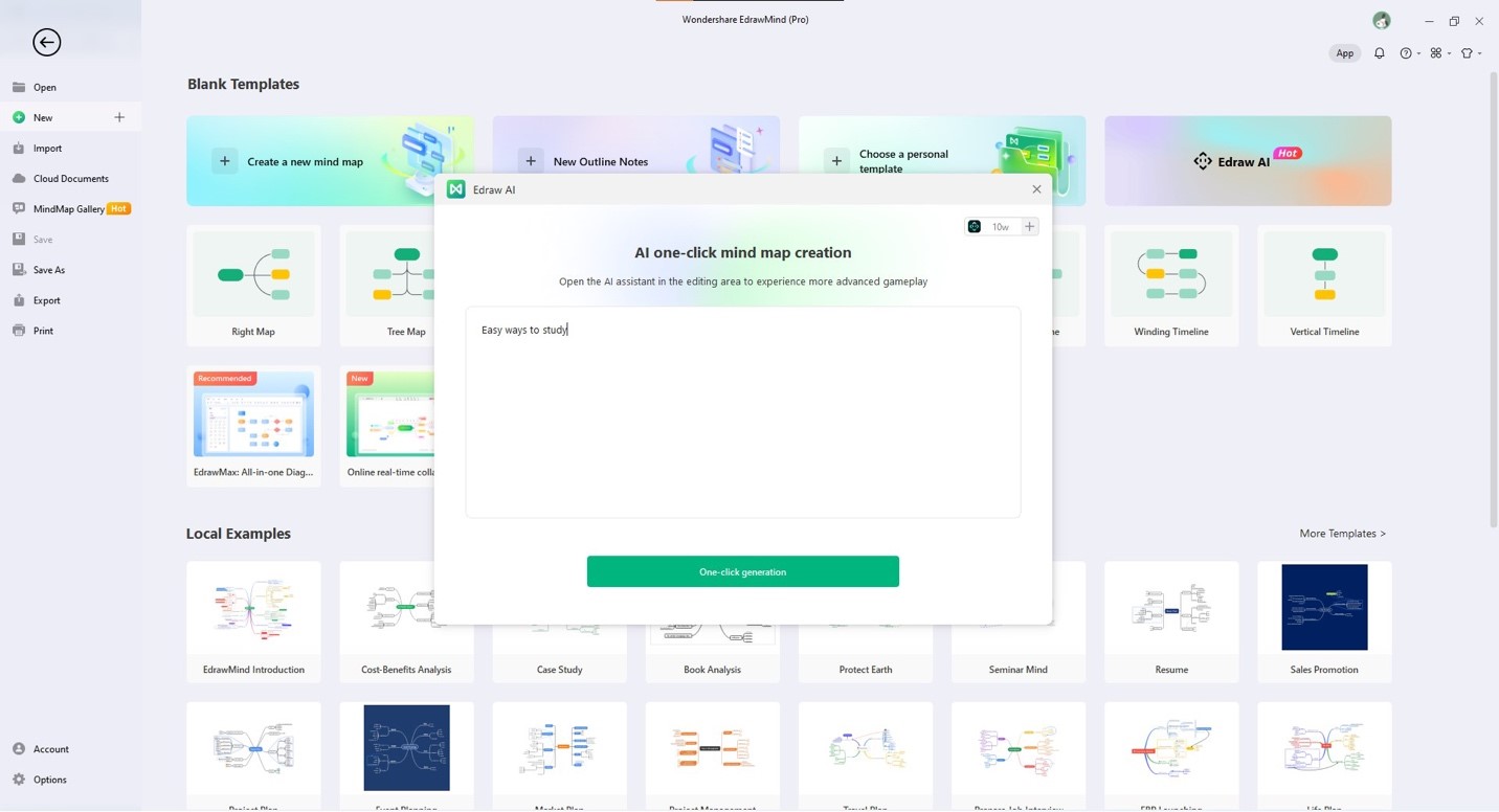 función de generación con un solo clic de edrawmind