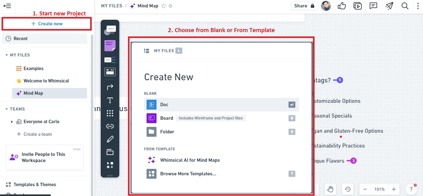 start your mind map using whimsical