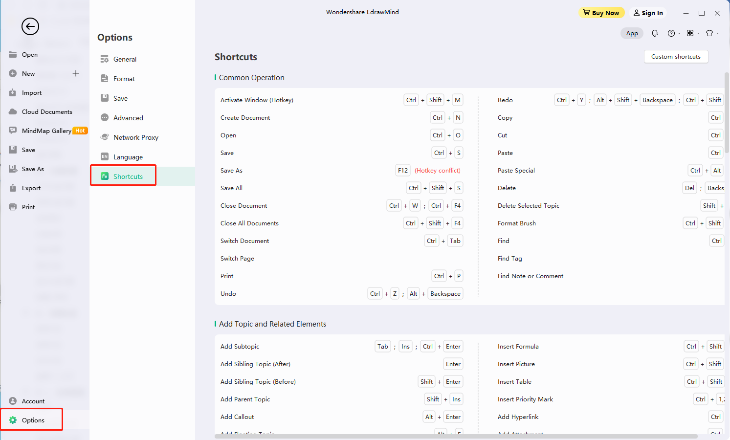 edrawmind shortcuts