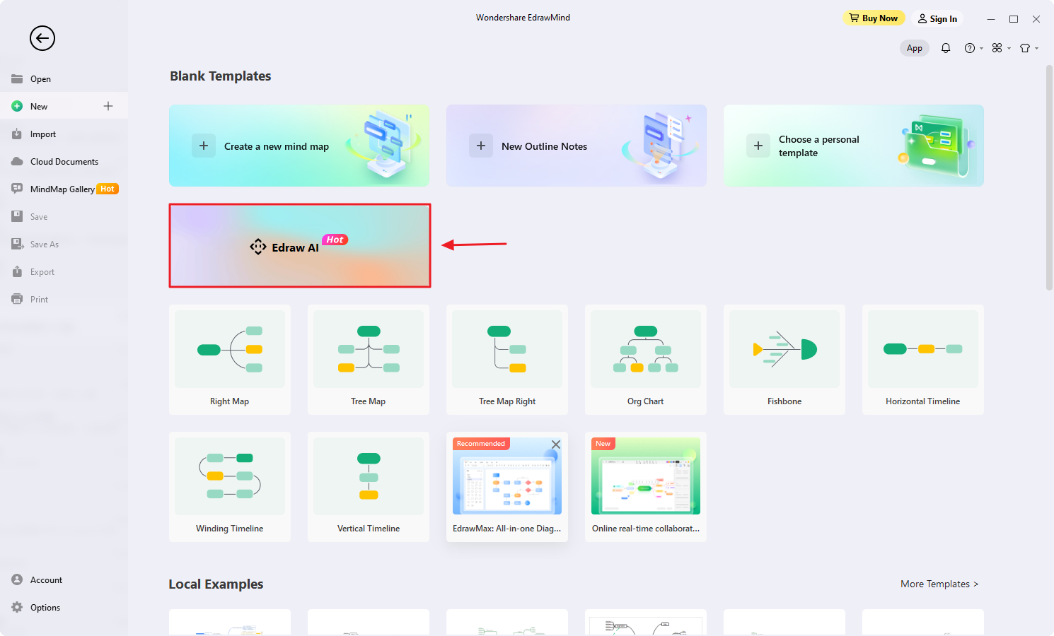 edrawmind ai startseite schaltfläche