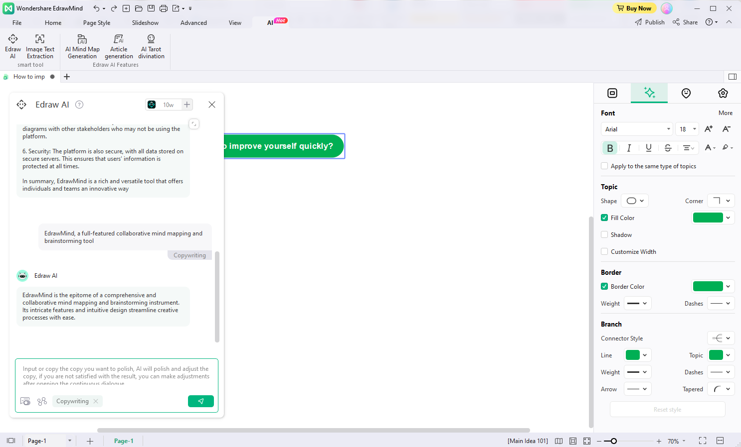 Use o chatbot da IA para obter sugestões e melhorias de conteúdo.