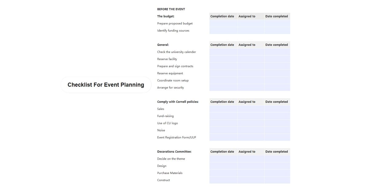 Event Planning Checklist example 2