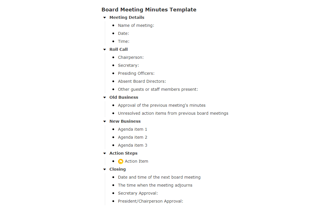 meeting minutes timeline template
